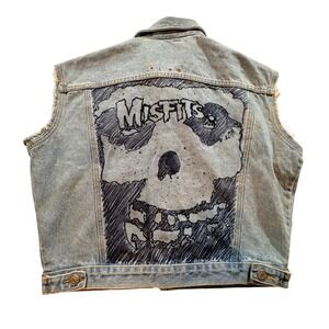 Vintage Guess Georges Marciano Denim Vest Misfits Hand Painted Punk Light Wash L
